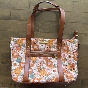 Poppy & Peonies Brown and Pink Floral Tote Bag